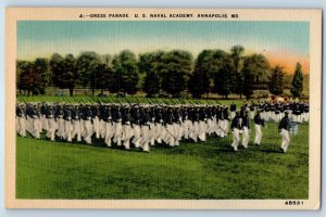 1956 Annapolis Maryland MD Postcard Dress Parade US Naval Academy Soldiers Linen