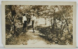 Rppc Two Gentlemen Along Wooded Path Real Photo Postcard O7