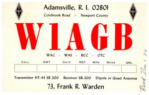 Rhode Island Adamsville QSL W 1 A G B  Frank Waden