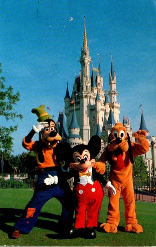 Walt Disney World Cinderella Castle  Mickey Mouse Pluto and Goofey 1982