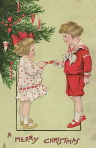 Pulling A Christmas Cracker Tucks Antique Postcard