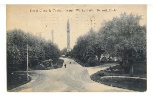 MI - Detroit. Water Works Park, Floral Clock & Tower