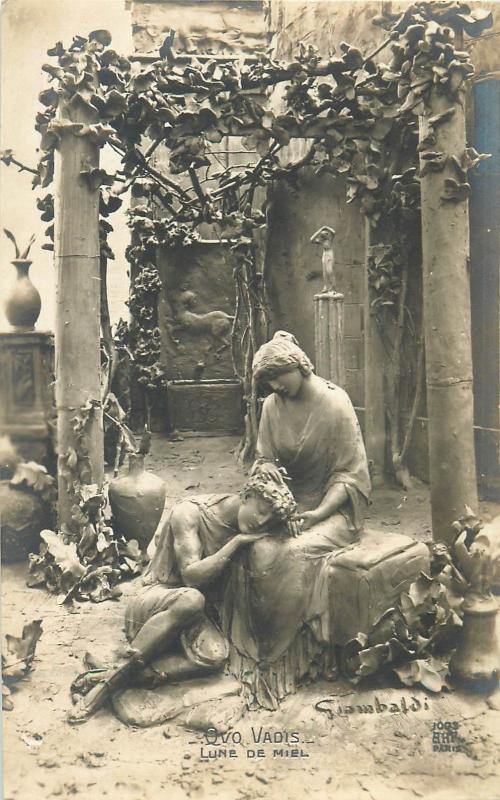 Art Giambaldi sculpture vintage postcard Quo Vadis Lune de Miel Honeymoon Love