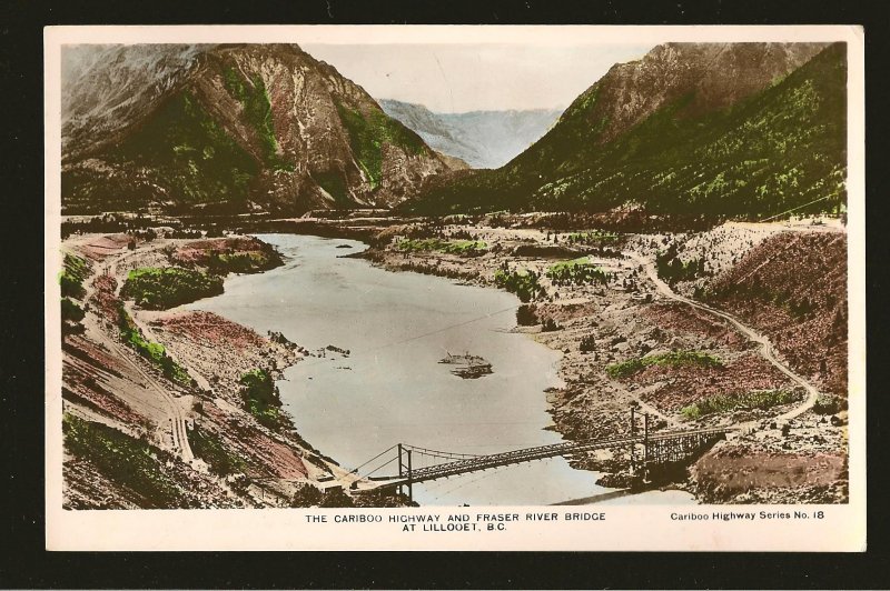 Postmarked 1944 Kamloops BC Caribou Highway Fraser River Bridge Lillooet RPPC