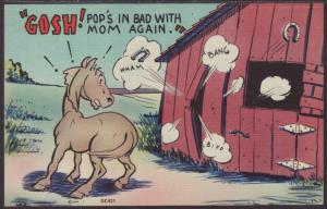 Gosh,Pop's In Bad With mom Again. Horse Comic Postcard