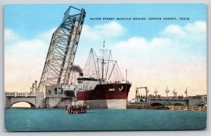Corpus Christi Texas~Water Street Bascule Bridge~Vintage Linen Postcard