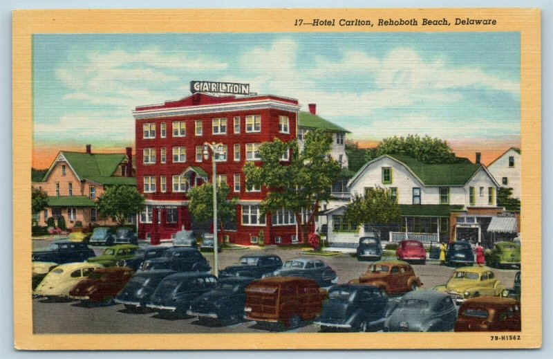 Postcard DE Rehoboth Beach Delaware Hotel Carlton Old Cars X5