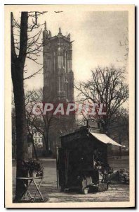 Postcard Old Paris Wandering Merchant Place du Chatelet Flowers Tower St Jacques