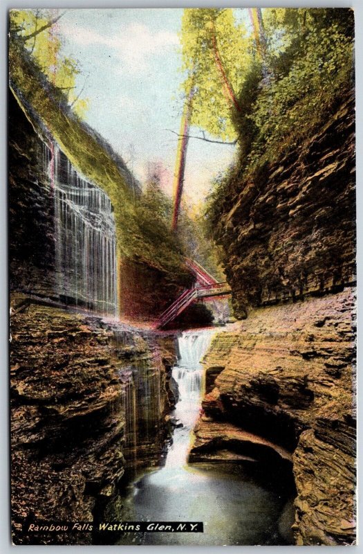 Vtg New York NY Watkins Glen Raindow Falls Waterfall 1910s Old View Postcard
