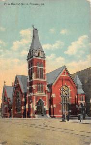 Decatur Illinois~First Baptist Church~Men on Street Corner~Man on Steps~1910 