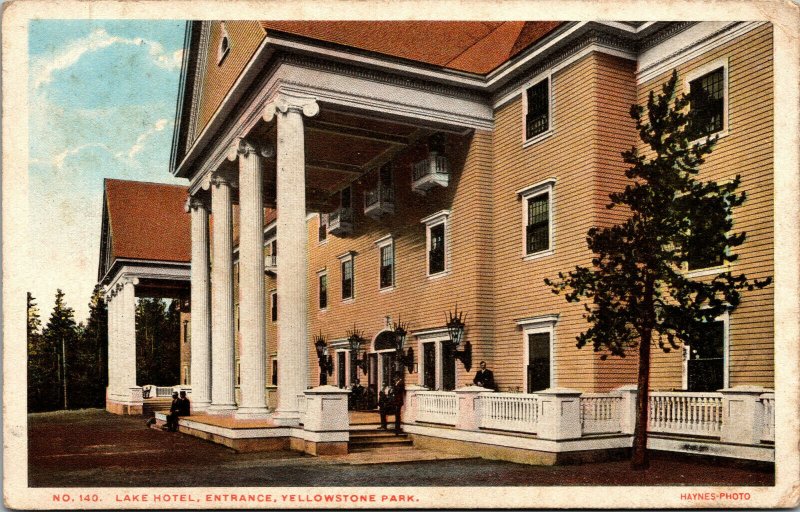 Vtg 1916 Lake Hotel Entrance Yellowstone National Park Wyoming WY Postcard