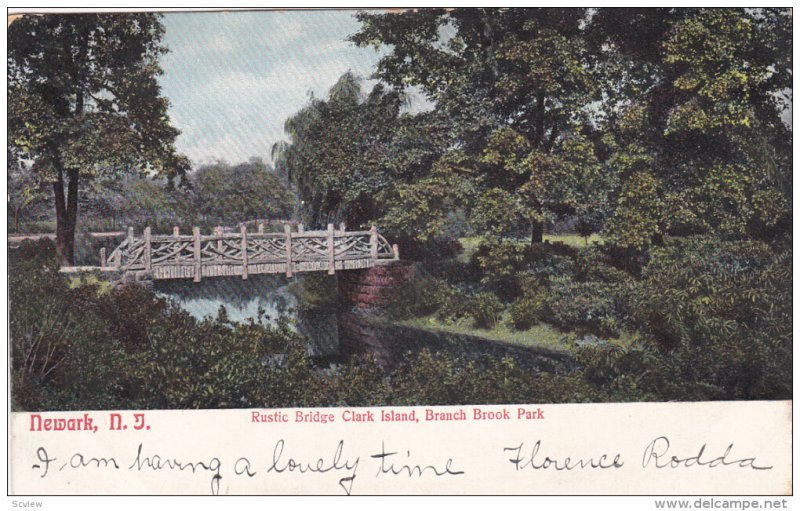 NEW ARK, New Jersey, PU-1906; Rustic Bridge Clark Island, Branch Brook Park
