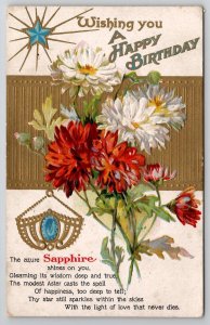 Birthday Birthstone Sapphire September Aster Flower Postcard L37