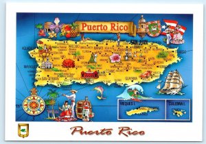 PUERTO RICO ~ Beautiful ILLUSTRATED MAP Flag  5x7 Cartograph Postcard