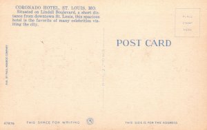 Vintage Postcard 1930's Coronado Hotel Lindell Boulevard St. Louis Missouri MO