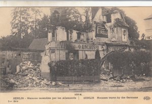 P1750 1914 WWI unused pc senlis france houses burnt by the germans with signs