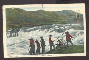 CELILO FALLS OREGON SALMON FISHING FISHERMEN INDIANS VINTAGE POSTCARD