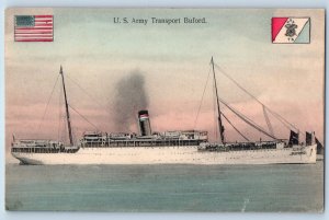 Buford Georgia GA Postcard US Army Transpot Buford USA Flag c1910 Antique