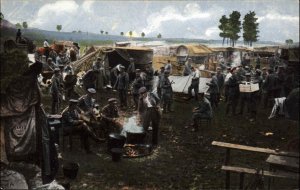 WWI German Propaganda Encampment Soldiers Chow Line Wartime Daily Life Postcard