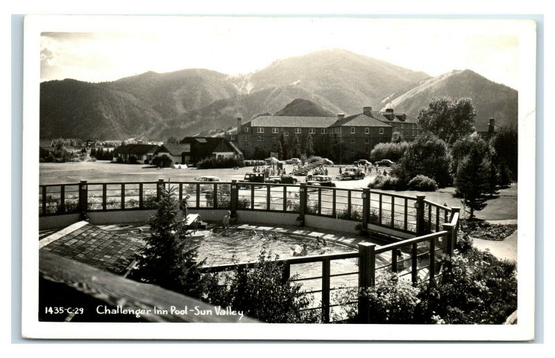 Postcard Challenger Inn Pool, Sun Valley ID 1952 RPPC R55