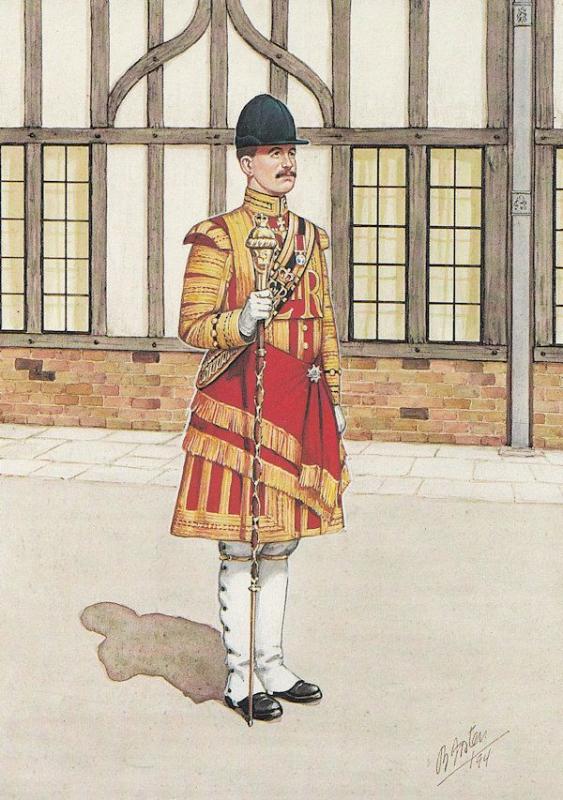 Drum Major Irish Guard in Windsor 1980 Military Uniform Painting Postcard