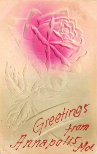 GREETINGS FROM ANNAPOLIS MARYLAND FLOWER EMBOSSED NOVELTY POSTCARD (c. 1908)