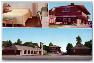 Eugene Oregon OR Postcard City Center Lodge Motel Exterior Roadside c1960's Bed