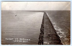 1908 RPPC LEWES DE HARBOR OF REFUGE DELAWARE BAY BREAKWATER JETTY PHOTO POSTCARD