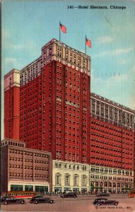 Vtg 1940s Hotel Sherman Chicago Illinois IL Linen Postcard