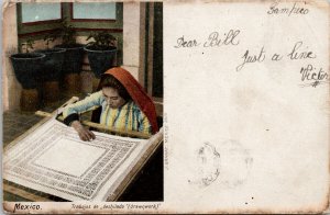 Mexico Woman Drawnwork Trabajos de deshilado Granat c1904 w/ Stamp Postcard F52