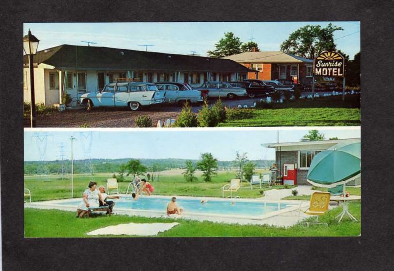 NY Sunrise Motel Pool Old Cars Catskill Mountains West Athens New York Postcard