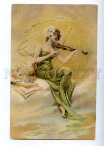 149225 NYMPH Musician VIOLIN Violinist ART NOUVEAU vintage PC