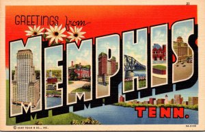 Tennessee Greetings From Memphis Large Letter Linen Curteich