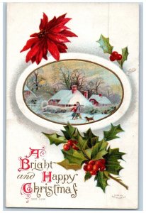 St. Paul Minnesota MN Postcard Christmas Holly Berries Houses Scene Winter Dog