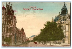 c1910 Trolley Car Hunyady Street Timisoara Romania Antique Posted Postcard