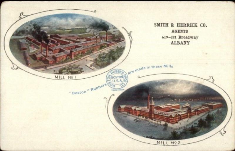 Smith & Herrick Co Agents Albany NY - BOSTON RUBBERS Factories Postcard