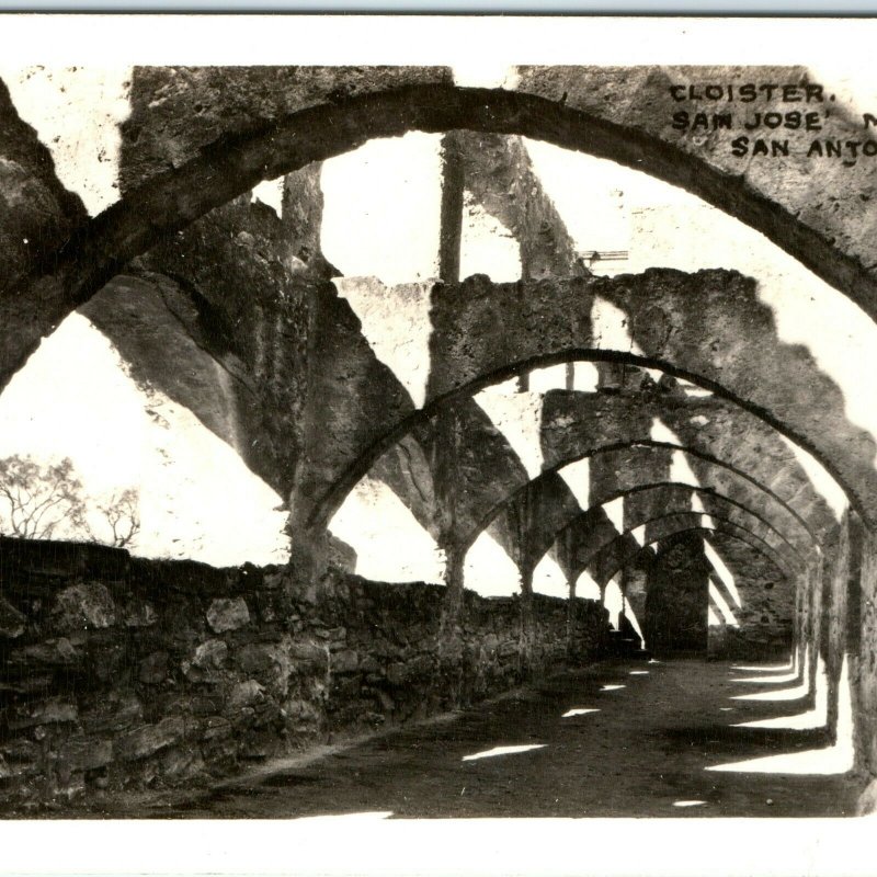 c1930s San Antonio, TX San Jose Mission Cloister RPPC Photo Walkway Postcard A44