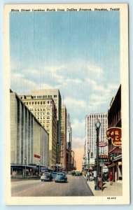 HOUSTON, Texas TX ~ MAIN STREET Scene looking North  ca 1940s Linen Postcard