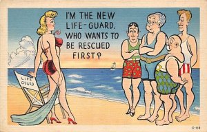 Who Wants to Be Rescued First? Beach Scene, Cartoon Occupation, Lifeguard Unu...