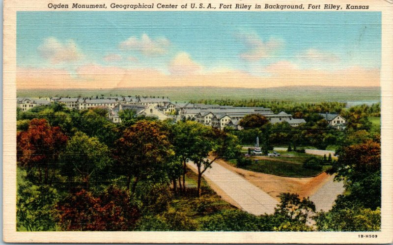1940s Ogden Monument U.S. Rte. 40 Fort Riley Kansas Postcard