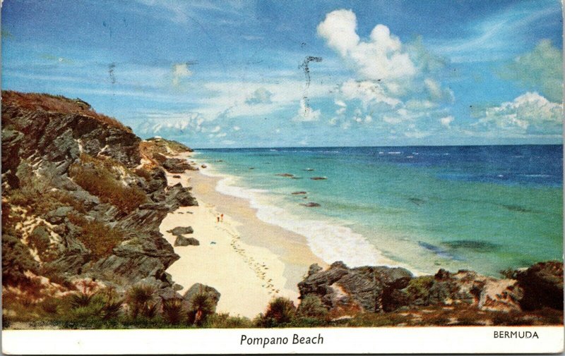 Vintage Postcard Pompano Beach FL - CHROME SHORE ROCKS VINTAGE BERMUDA POSTED 