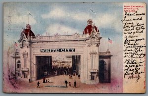 Postcard Chicago IL c1907 White City Main Entrance Amusement Park RPO Cancel TR6