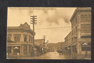 ROSEBURG OREGON DOWNTOWN JACKSON STREET SCENE B&W VINTAGE POSTCARD