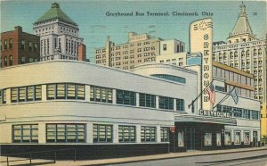 Block Tichnor Cincinnati Ohio Greyhound Bus Terminal 1949 Postcard linen 4224