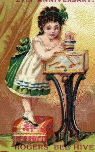 Trade Victorian Card Rogers Bee Hive Boot And Shoe Stores Little Girl & Goldfish