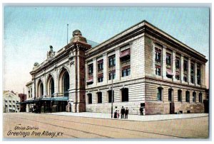 Albany New York NY Postcard Greetings Union Station Exterior View c1905 Vintage