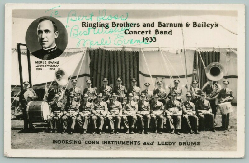 Ringling Bros~Barnum & Bailey Circus Band~Merle Evans~Sousaphone~1933 RPPC 