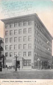 Aberdeen South Dakota~Citizens Bank Building~Men on Street~Vintage Car~1910 PC 