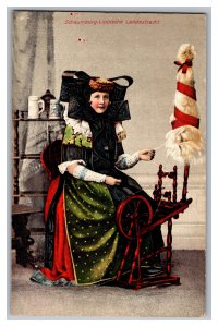 Postcard Germany Schaumburg-Lippische Landestracht Costume Spin Wheel