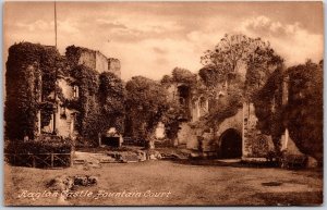 Fountain Court Medieval Castle Raglan Wales Historical Landmark Postcard